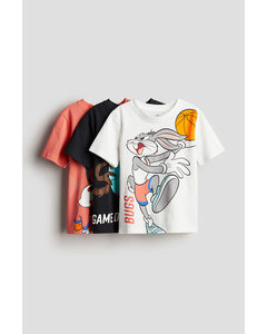 3-pack Printed T-shirts White/looney Tunes