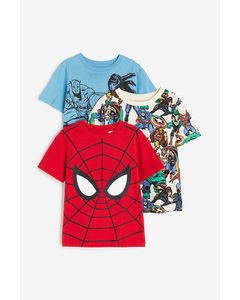 3-pack Printed T-shirts Bright Red/marvel