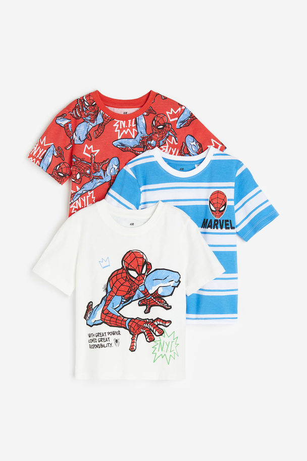 H&M 3-pack Printed T-shirts Red/spider-man