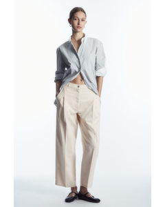 Pleated Barrel-leg Denim Trousers Cream