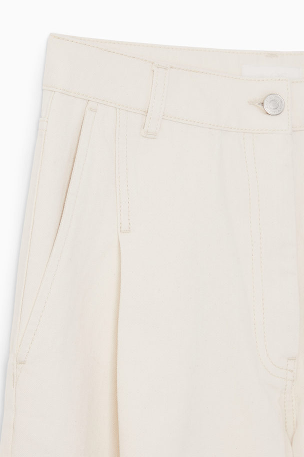 COS Pleated Barrel-leg Denim Trousers Cream