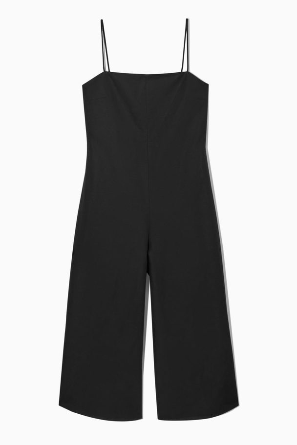 COS Belted Linen-blend Wide-leg Jumpsuit Black