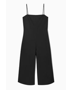 Belted Linen-blend Wide-leg Jumpsuit Black