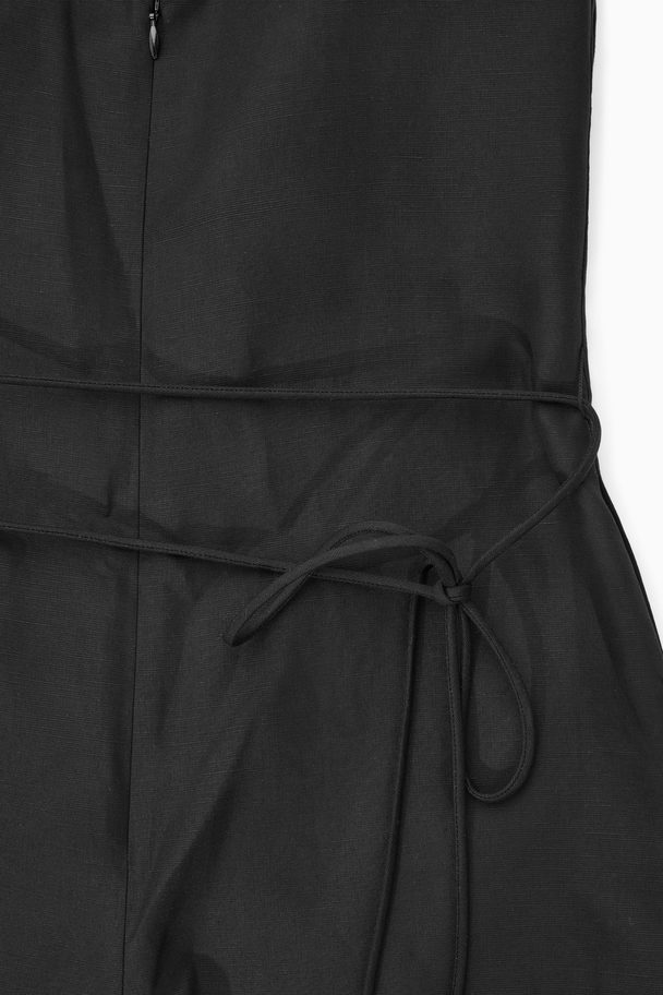 COS Belted Linen-blend Wide-leg Jumpsuit Black