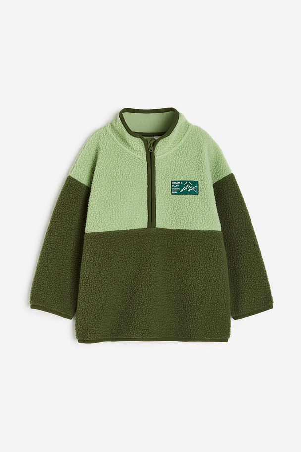 H&M Zip-top Fleece Top Light Green/block-coloured