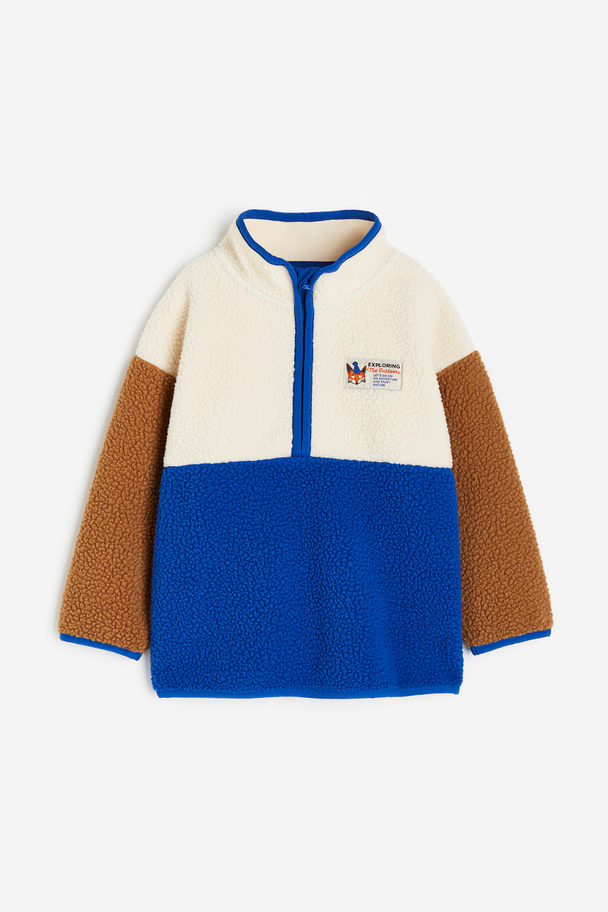 H&M Fleece Ziptop-sweater Helderblauw/blokkleuren