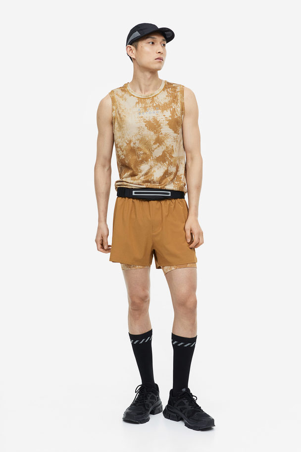 H&M Drymove™ Double-layered Running Shorts Light Brown/patterned