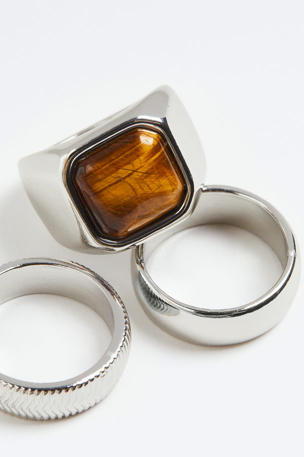 H&M 3-pack Ring Sølvfarget/brun