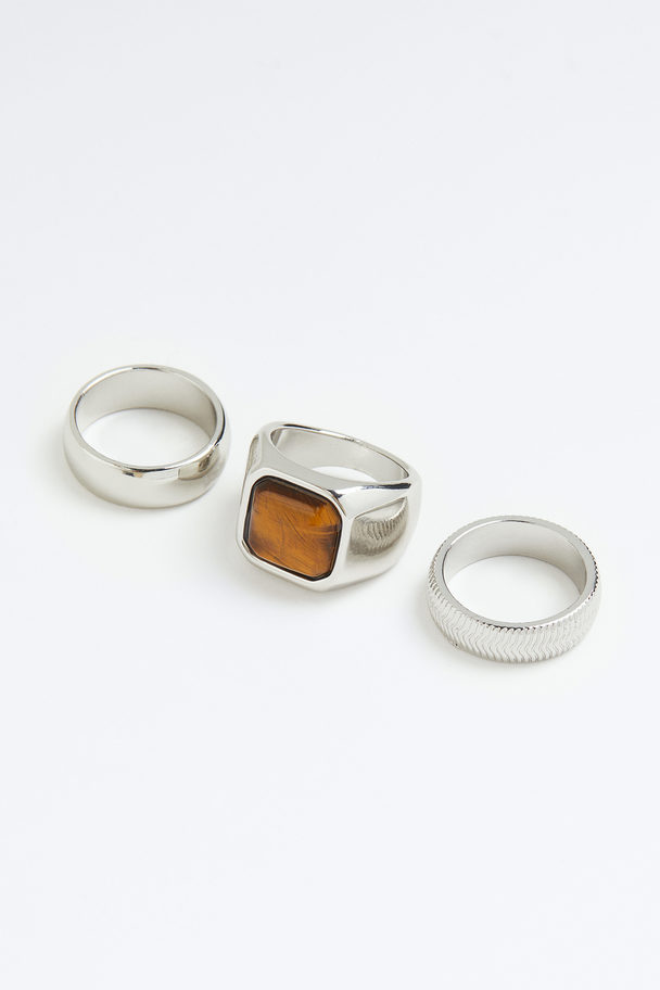 H&M 3-pack Rings Silver-coloured/brown