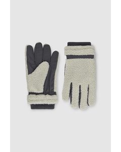 Teddy Gloves Light Beige / Dark Grey