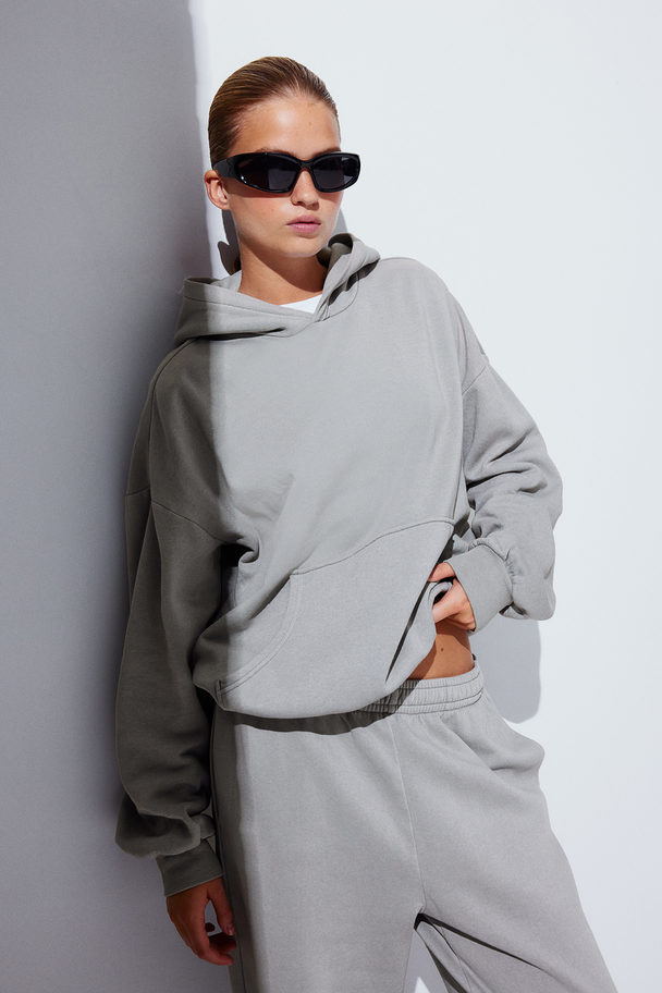 H&M Oversized Washed-look Hoodie Light Grey