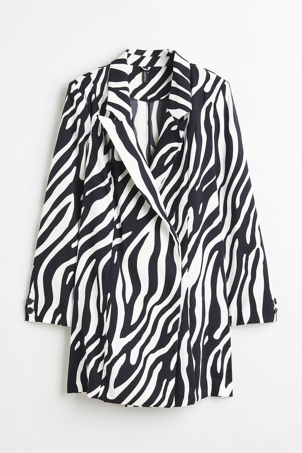 H&M Double-breasted Blazer Dress Black/zebra Print