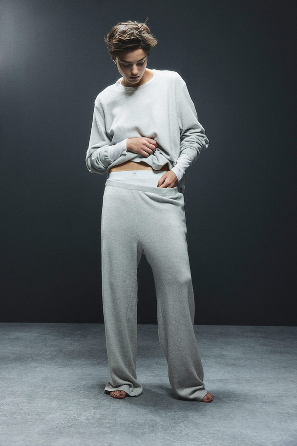 H&M Straight Jersey Trousers Light Grey Marl