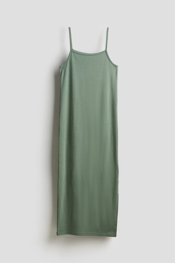 H&M Slipkleid aus Jersey Khakigrün