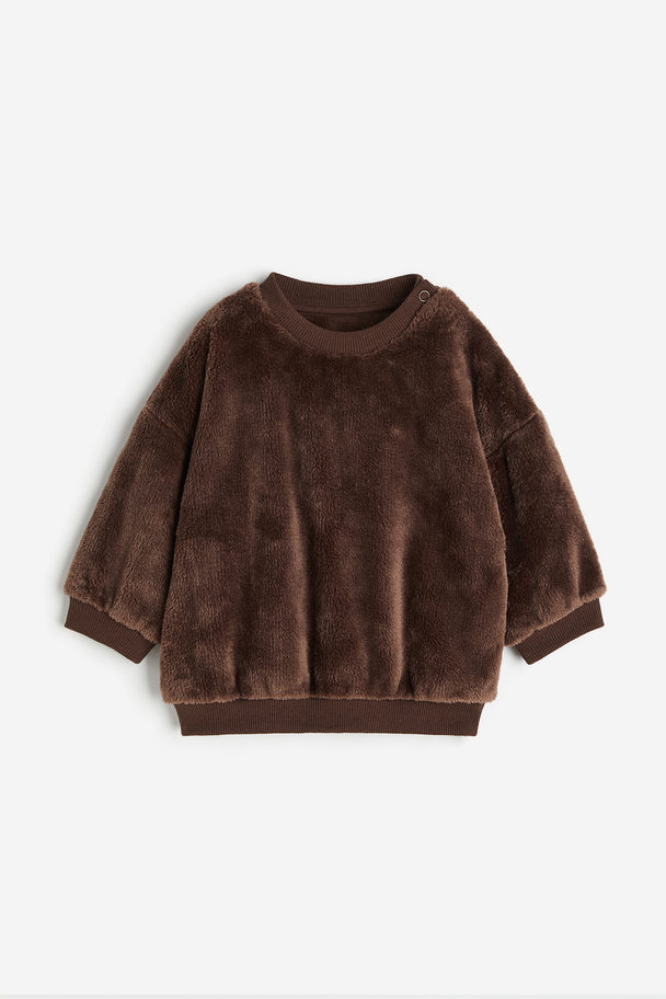 H&M Sweatshirt I Pile Mörkbrun
