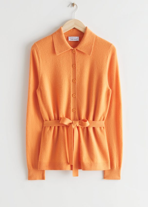 & Other Stories Belted Wool Knit Cardigan Orange