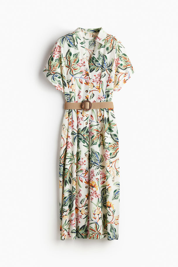 H&M Belted Shirt Dress Cream/floral