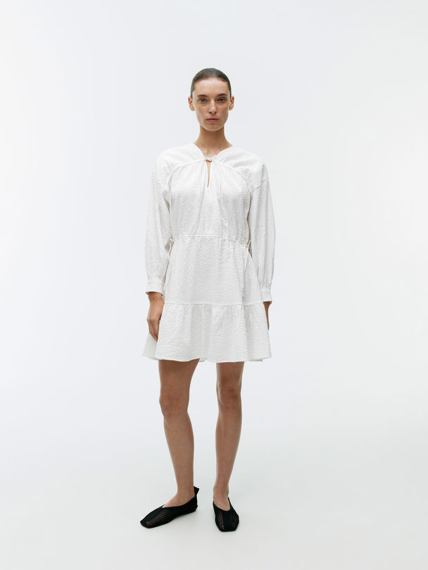 ARKET Tiered Seersucker Dress White