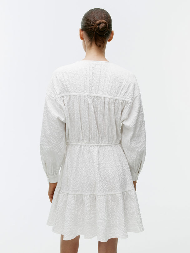 ARKET Tiered Seersucker Dress White