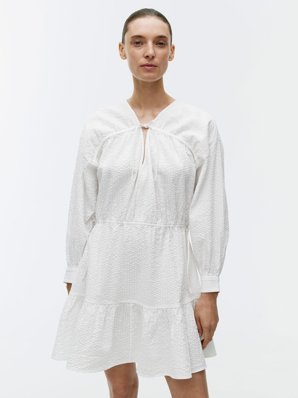 ARKET Tiered Seersucker Dress White