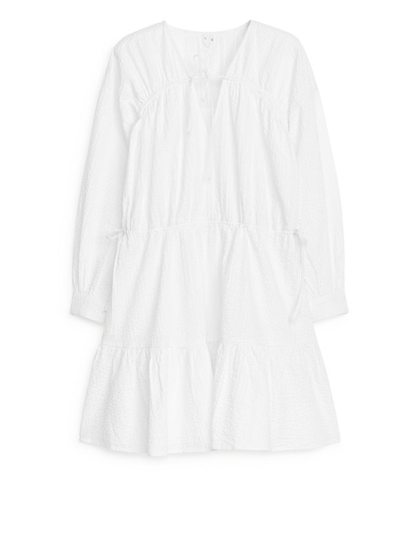 ARKET Tiered Seersucker Dress White