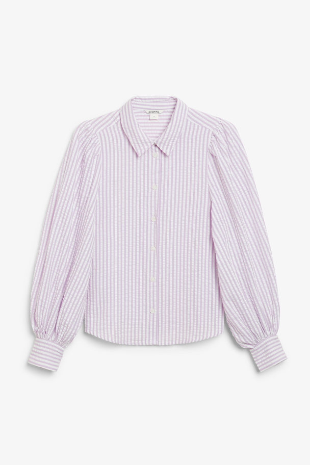 Monki Purple Striped Balloon Sleeve Shirt Spring Stripes
