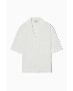 Camp-collar Checked Seersucker Shirt White