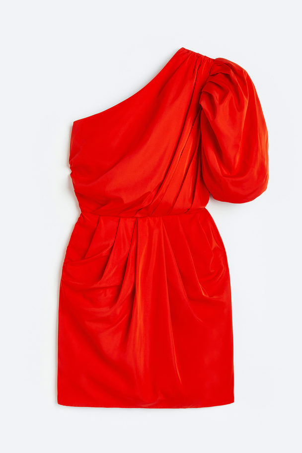 H&M Draped One-shoulder Dress Red