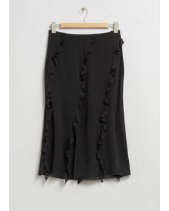 Frilled Midi Skirt Black
