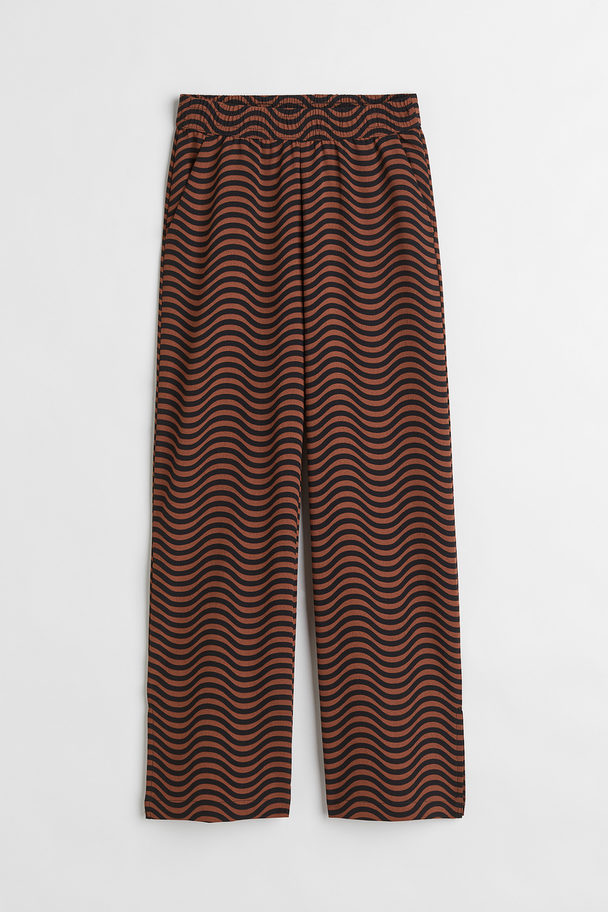 H&M Wide Trousers Dark Brown/patterned
