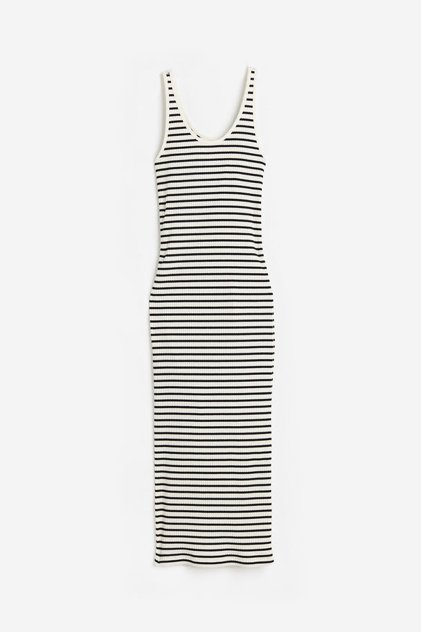 H&M Ribbed Bodycon Dress White/black Striped