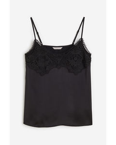 Lace-trimmed Cami Top Black