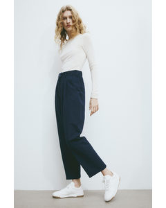 Tapered Linen-blend Trousers Navy Blue