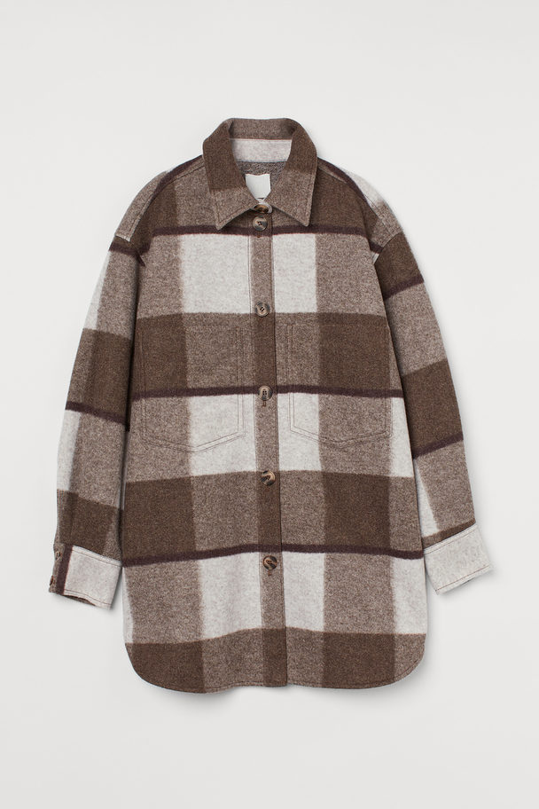 H&M Felted Shacket Brown/grey Checked