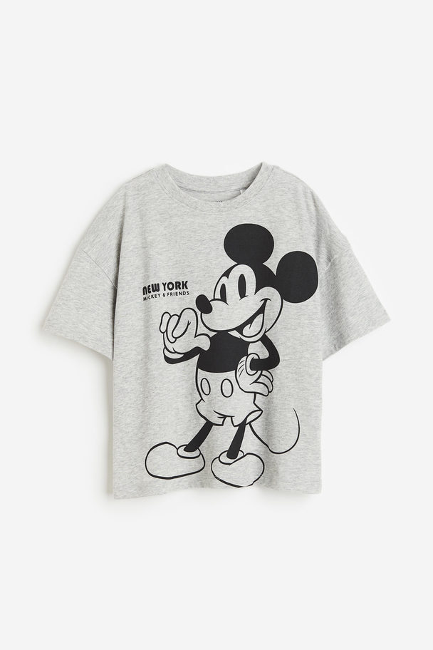 H&M Oversized T-shirt Met Print Grijs Gemêleerd/mickey Mouse
