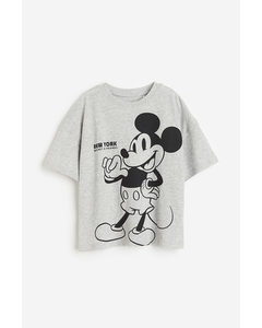 Oversized T-shirt Met Print Grijs Gemêleerd/mickey Mouse
