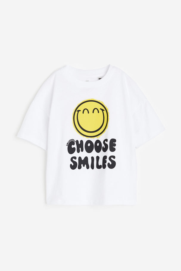 H&M Oversized T-shirt Med Tryk Hvid/smiley®