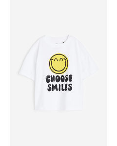 Oversized T-shirt Med Trykk Hvit/smiley®