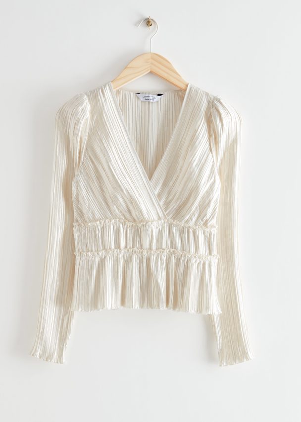 & Other Stories Textured Puff Sleeve Top White