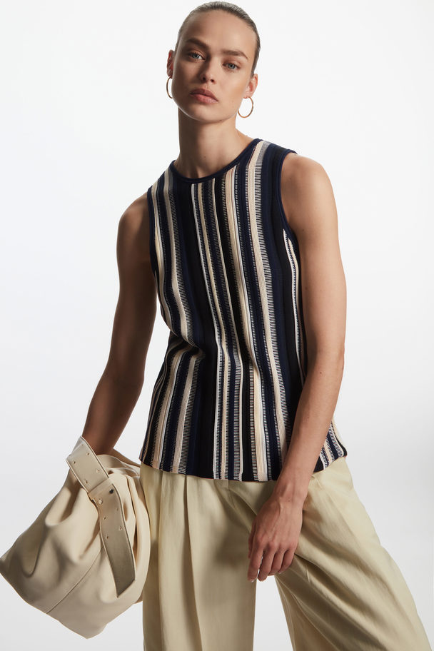 COS Striped Knitted Vest Navy / Cream