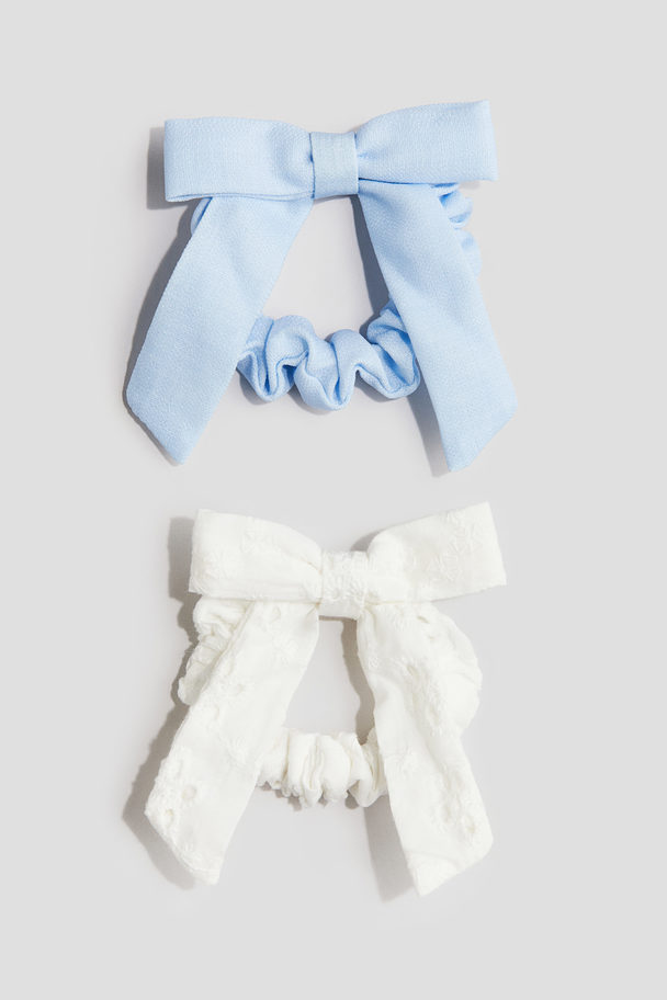 H&M Set Van 2 Scrunchies Met Strik Lichtblauw/wit