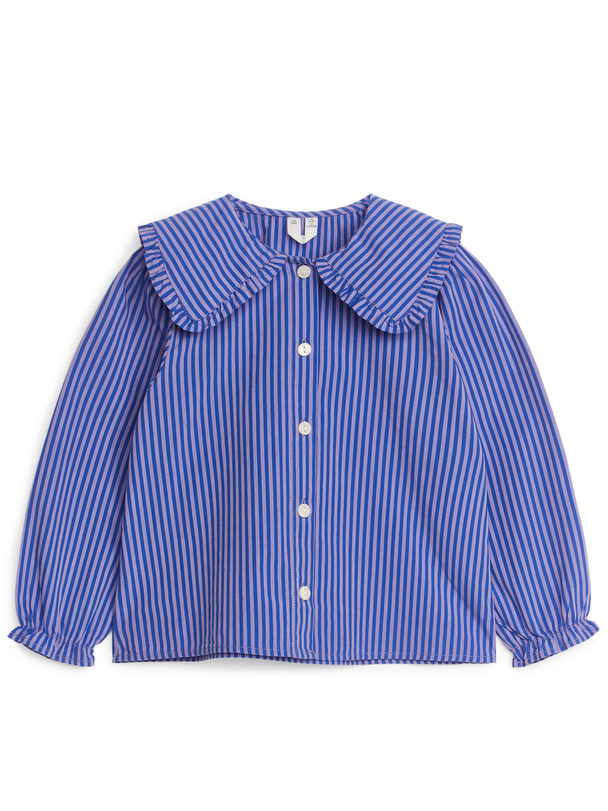 ARKET Bluse mit Rüschenkragen Blau/Streifen