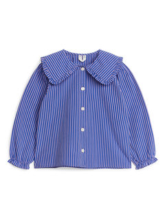 Frill-collar Blouse Blue/stripes