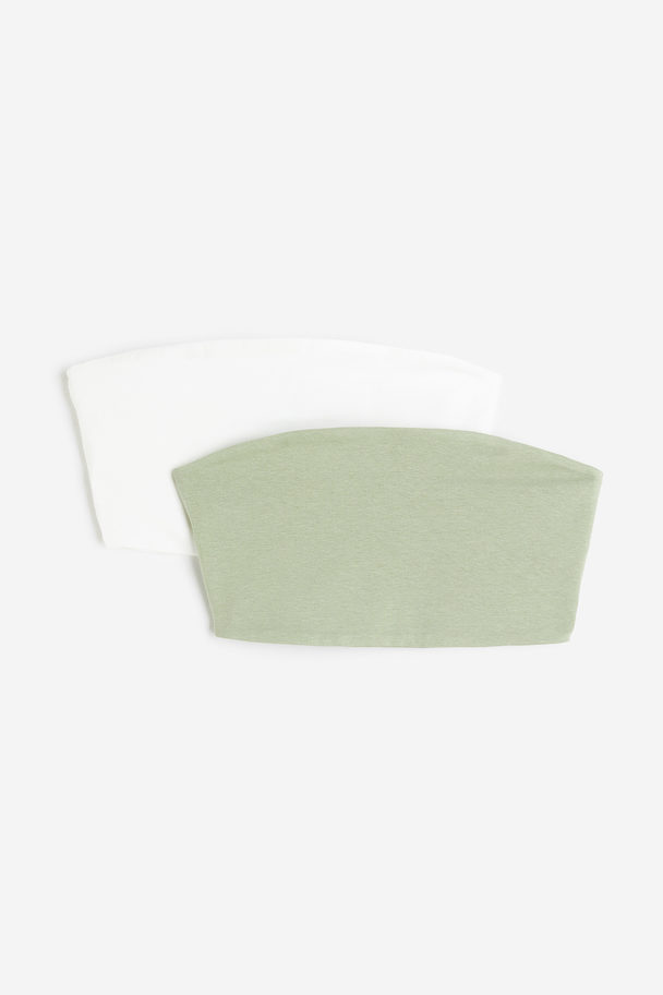 H&M 2-pack Kort Tubetopp Salviegrønn/hvit