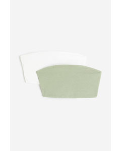 2-pack Cropped Tube Tops Sage Green/white