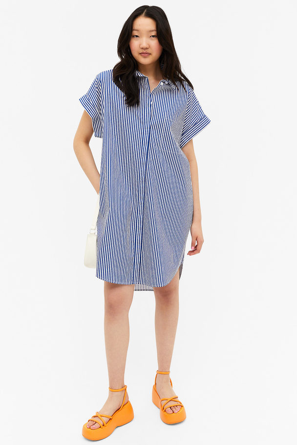 Monki Blue Stripe Oversized Midi Shirt Dress Blue Stripes
