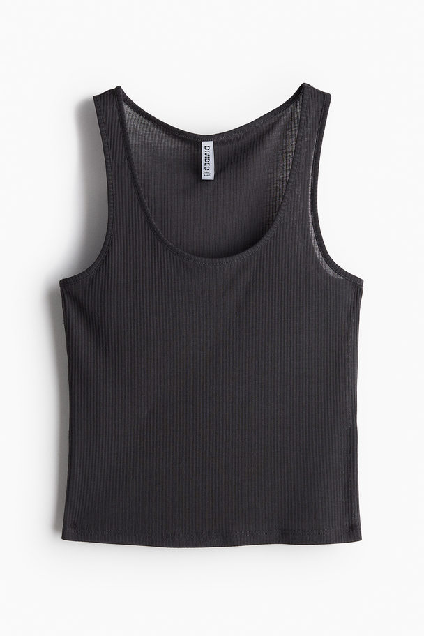 H&M Licht Transparante Geribde Tanktop Donkergrijs