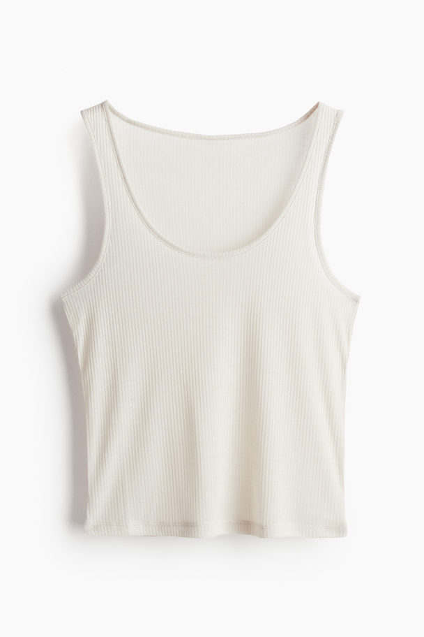 H&M Licht Transparante Geribde Tanktop Lichtbeige