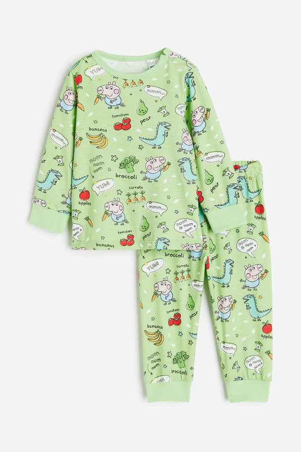 H&M Printed Cotton Pyjamas Light Green/peppa Pig