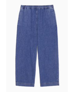 Elasticated-waist Denim Trousers Washed Blue